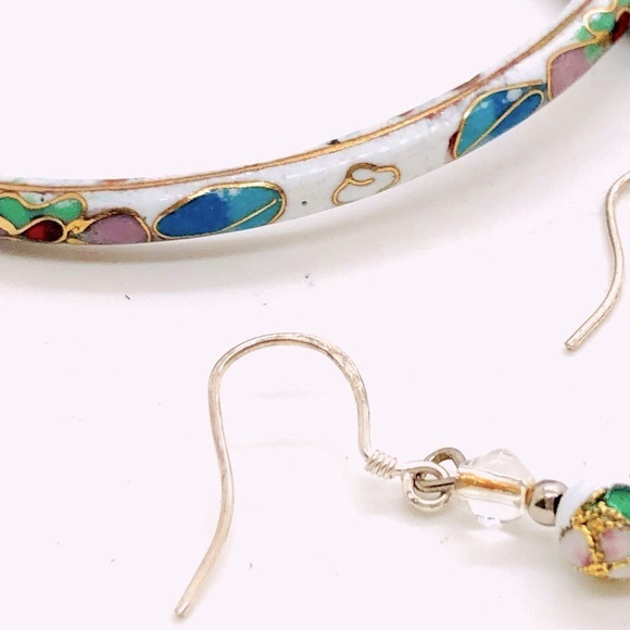 Vintage Cloisonné 925 Earrings & Bangle Bracelet Stack - Picture 5 of 11